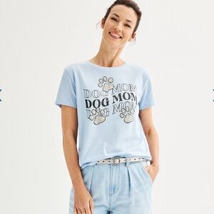 Fleurish Light Blue DOG MOM Super Soft Scoop Neck Graphic Tee. Various Sizes.